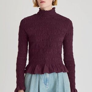 Merlette‎ Kantor Smocked Peplum Top Women’s Size Large Figue Plum Cotton NWT